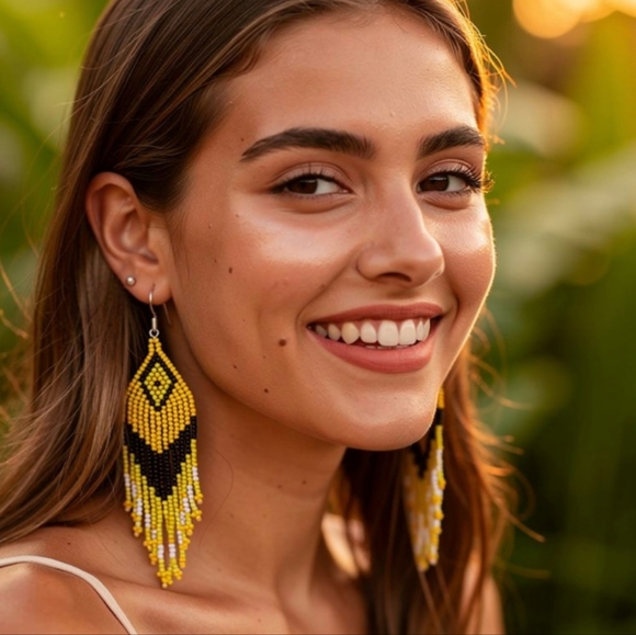 Hand Beaded Jewelry - Earrings Beaded Dangle Drop Tassel Handmade Colourful Hook Earrings